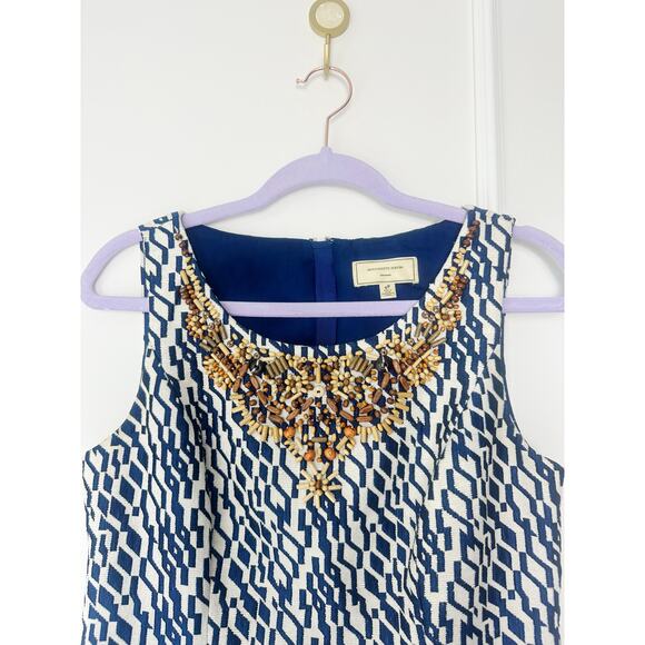 Anthropologie Beaded Blue and White Maison Souers Dress Size 4 Petite - Picture 4 of 11